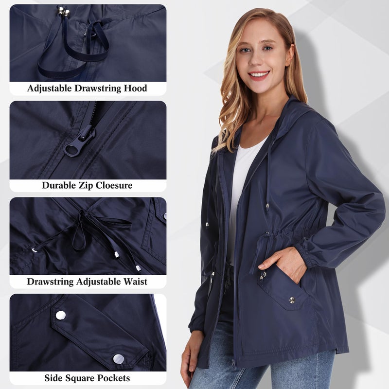 JTANIB Women Packable Rain Jacket Waterproof Lightweight Raincoat Hooded for Hiking Outdoor Travel - Image 3